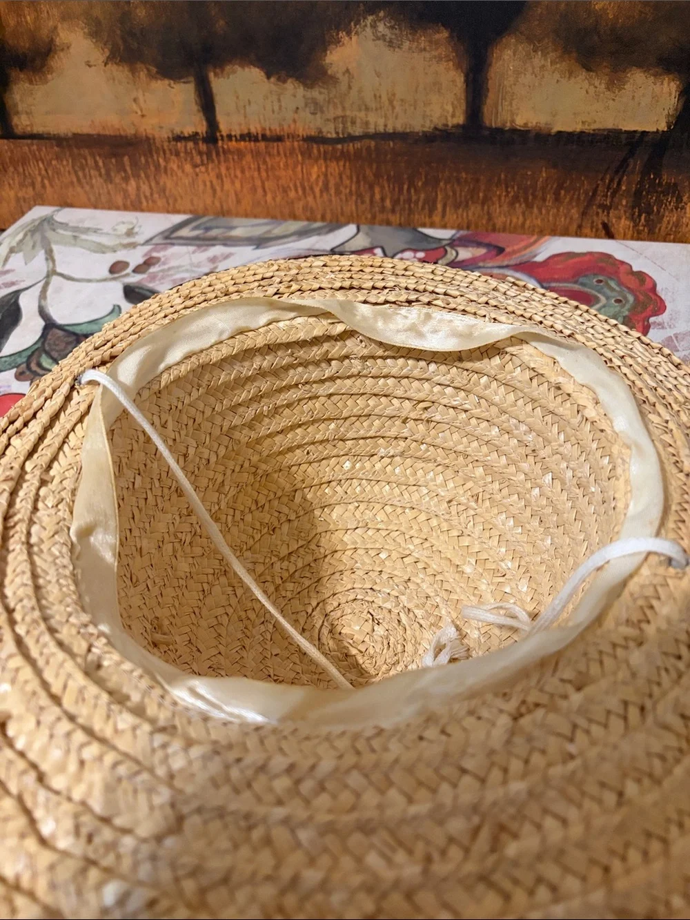 Natural Straw Wide-Brim Hat with Black Edge
